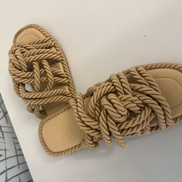 Zara Beige Rope Knot Slide Sandals - Picture 4 of 6